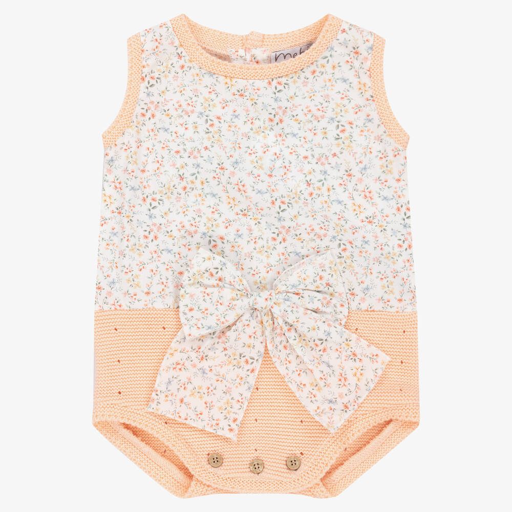 Mebi - Baby Girls Orange & White Floral Shortie | Childrensalon