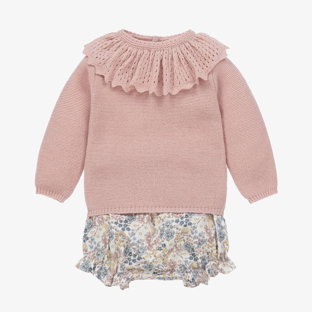 Mebi - Baby Girls Pink & Blue Cotton Shorts Set | Childrensalon
