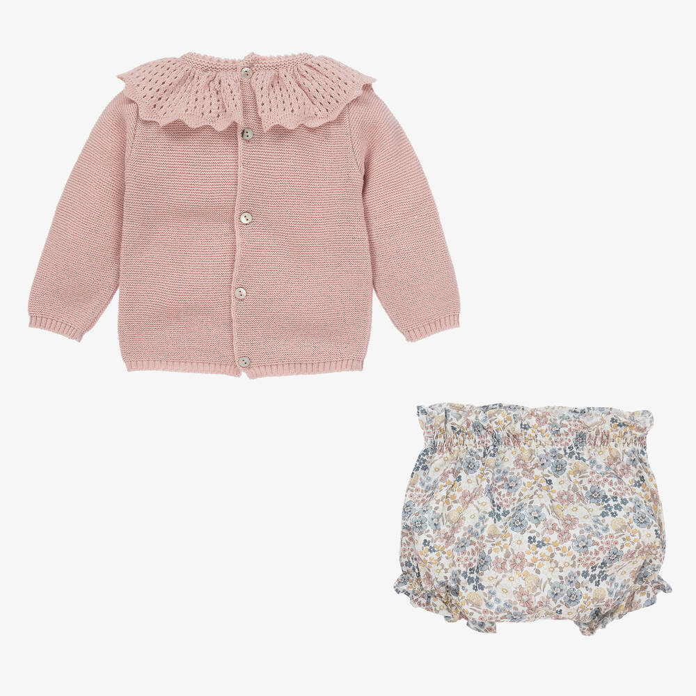 Mebi-Розовый свитер и голубые шорты из хлопка | Childrensalon Outlet