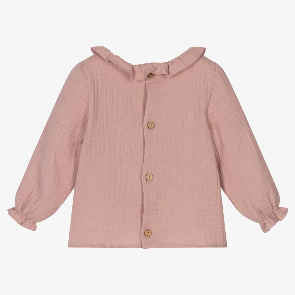 ميبي-Baby Girls Pink Cotton Blouse | Childrensalon Outlet