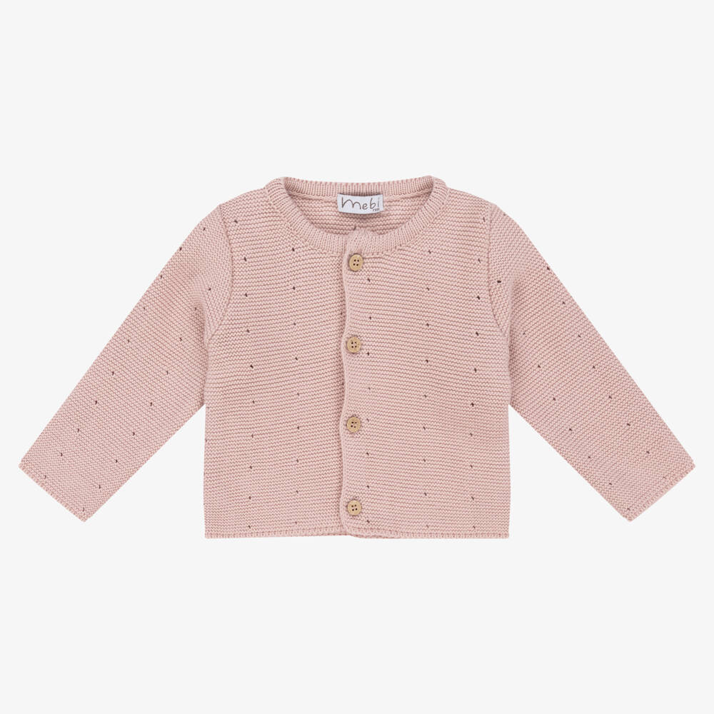Mebi - Baby Girls Pink Cotton Knit Cardigan | Childrensalon