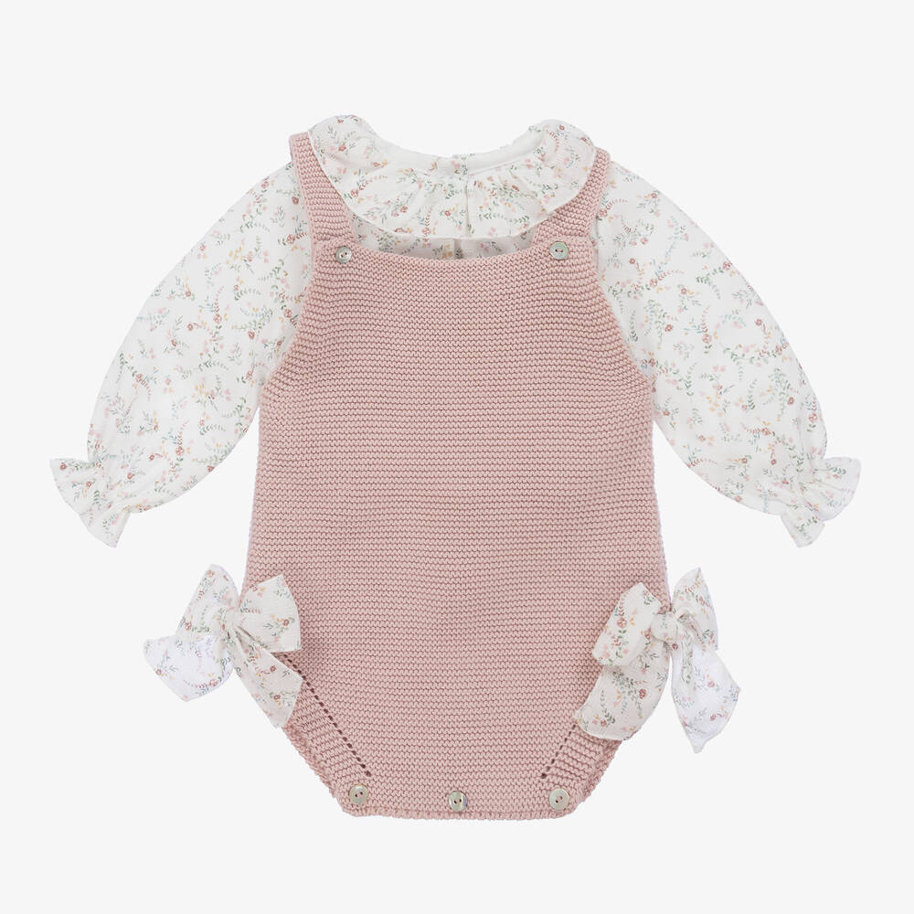 Mebi-Baby Girls Pink Cotton Knit Shortie Set | Childrensalon Outlet