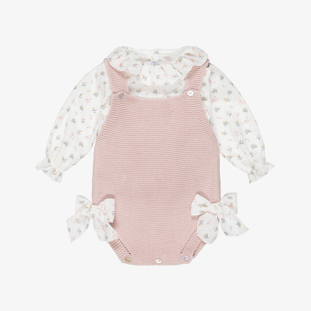 Mebi-Baby Girls Pink Floral Cotton Shortie Set | Childrensalon Outlet