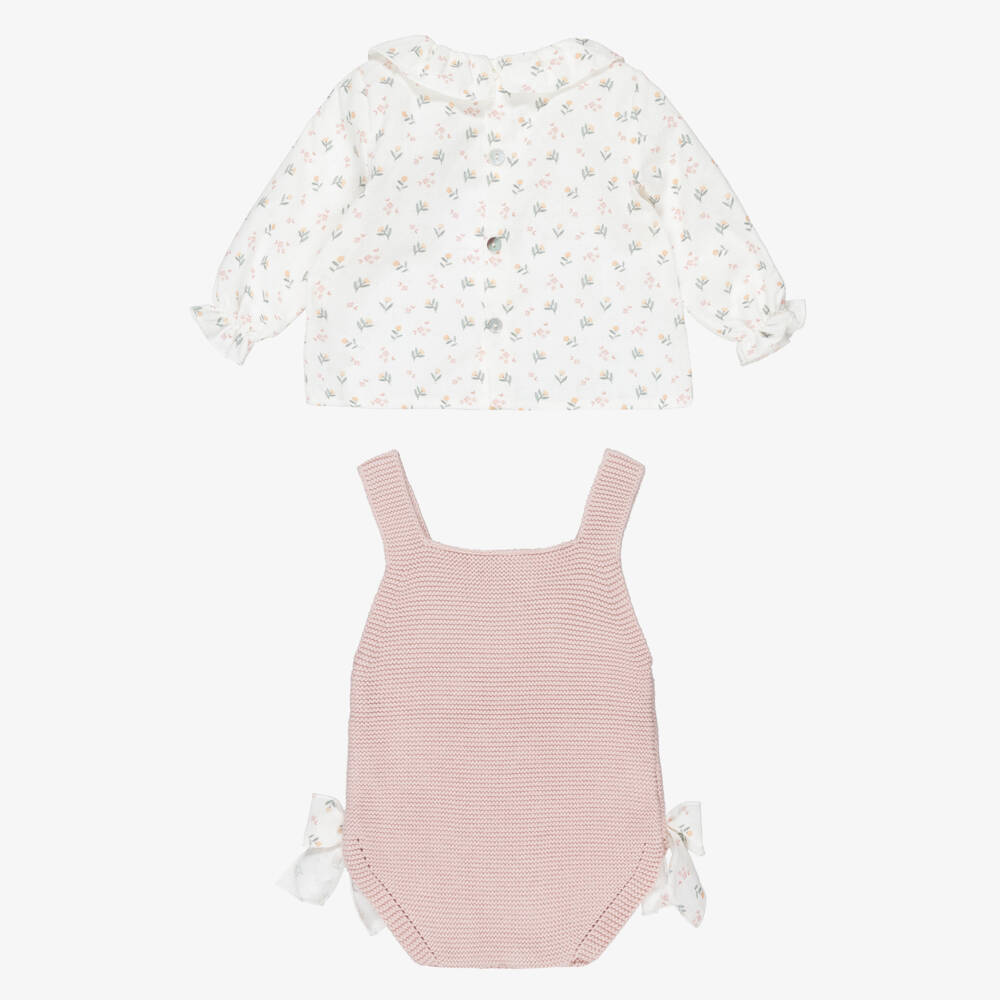 Mebi-Baby Girls Pink Floral Cotton Shortie Set | Childrensalon Outlet