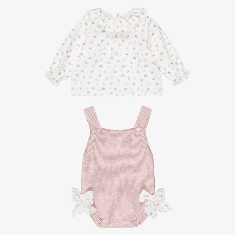 Mebi-Baby Girls Pink Floral Cotton Shortie Set | Childrensalon Outlet