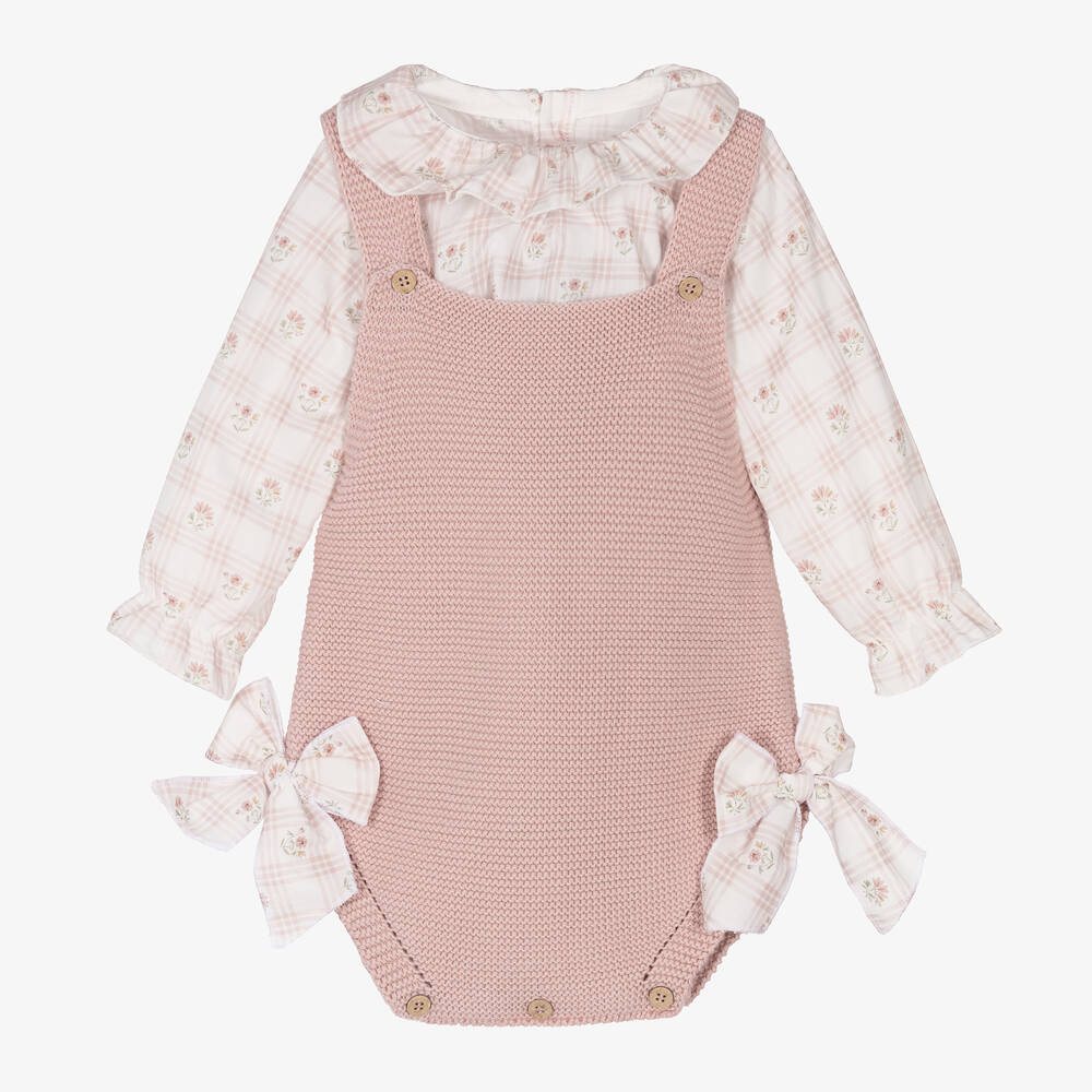 Mebi - Baby Girls Pink Knit Shortie Set | Childrensalon