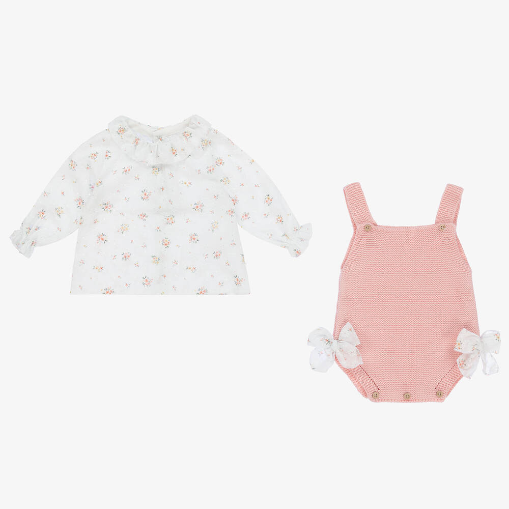 Mebi Baby Girls Pink Knit Shortie Set Childrensalon Outlet