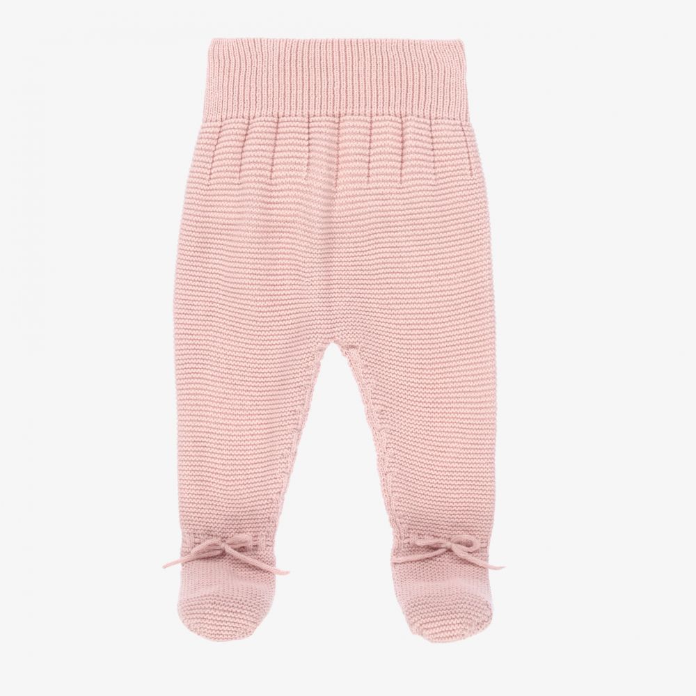 Mebi - Baby Girls Pink Knit Trousers | Childrensalon