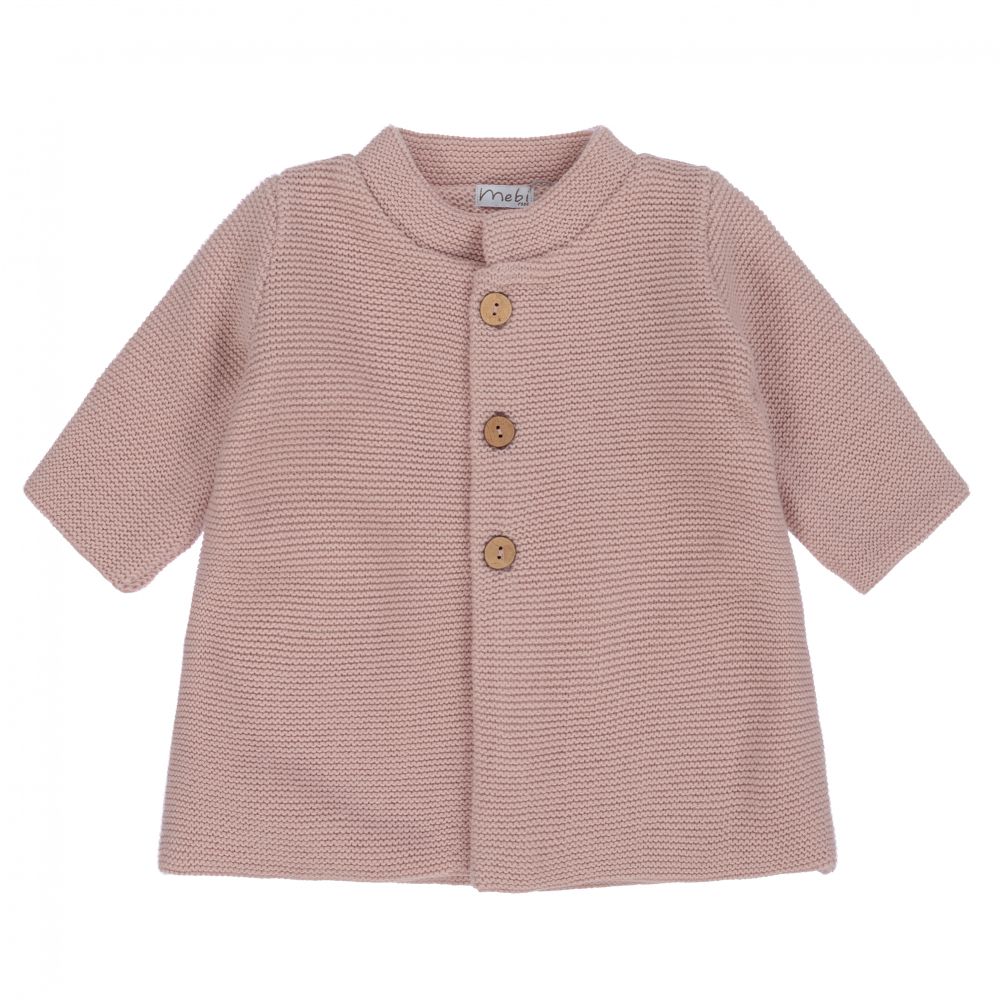 Mebi - Baby Girls Pink Knitted Coat | Childrensalon