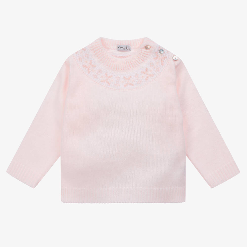 Mebi - Baby Girls Pink Knitted Sweater | Childrensalon