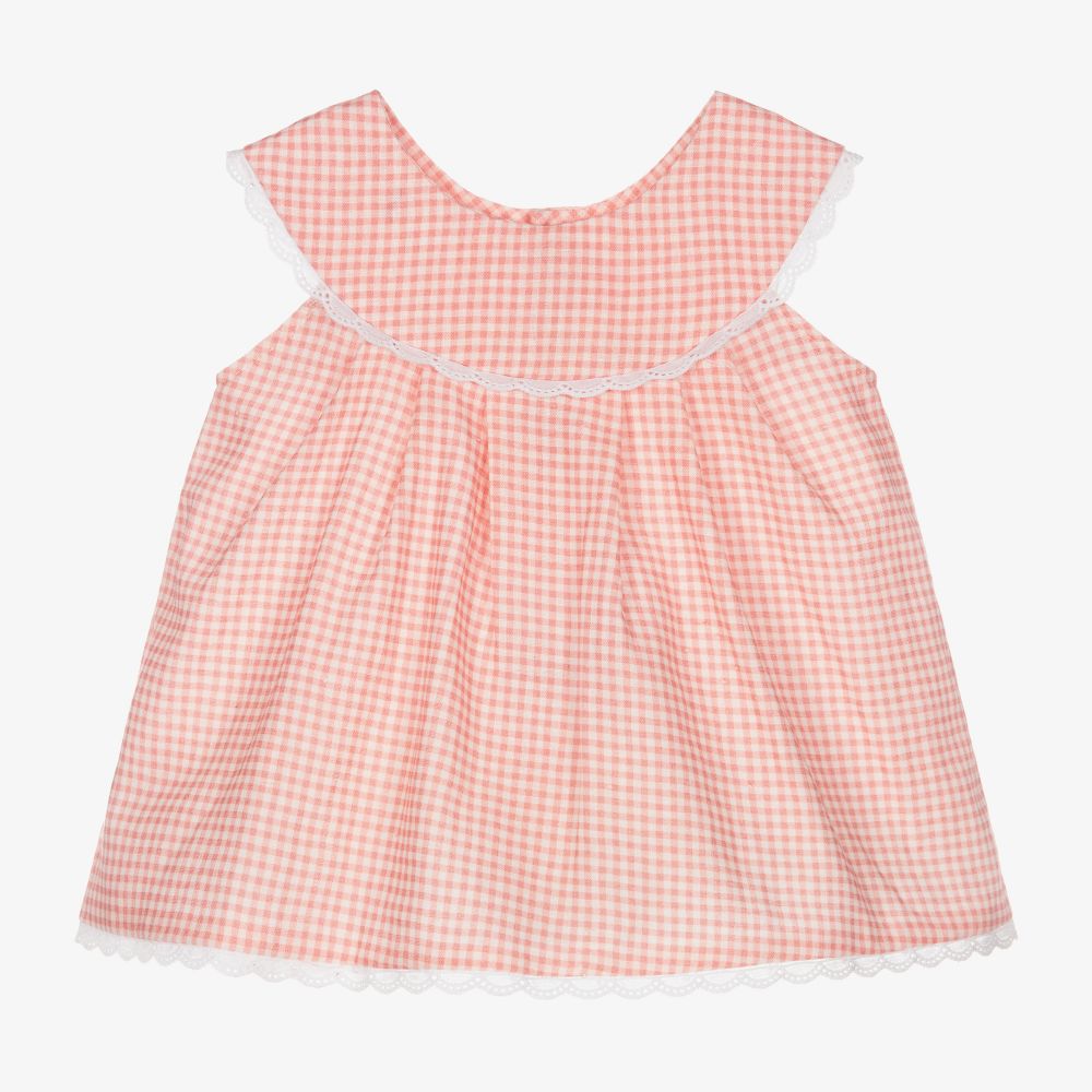 Mebi - Baby Girls Pink Linen Blouse | Childrensalon