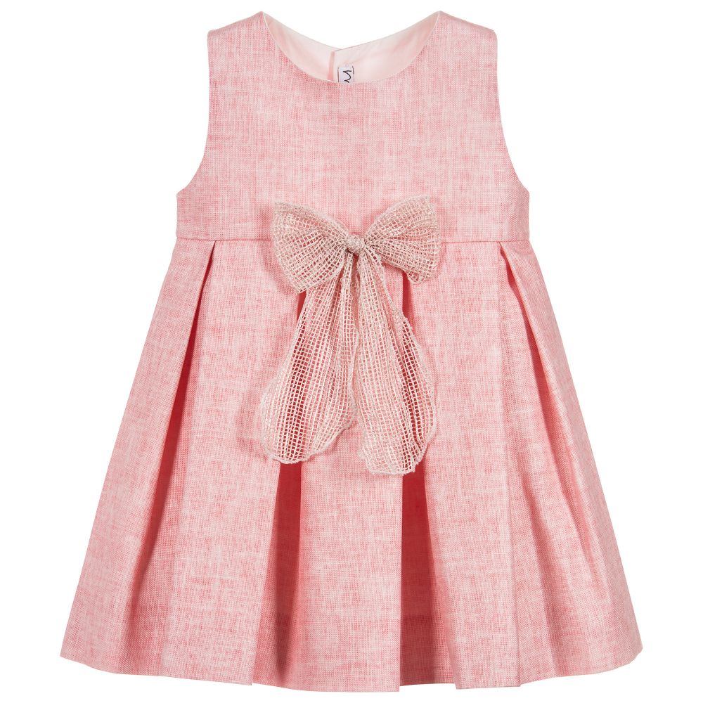 Mebi - Baby Girls Pink Linen Dress | Childrensalon