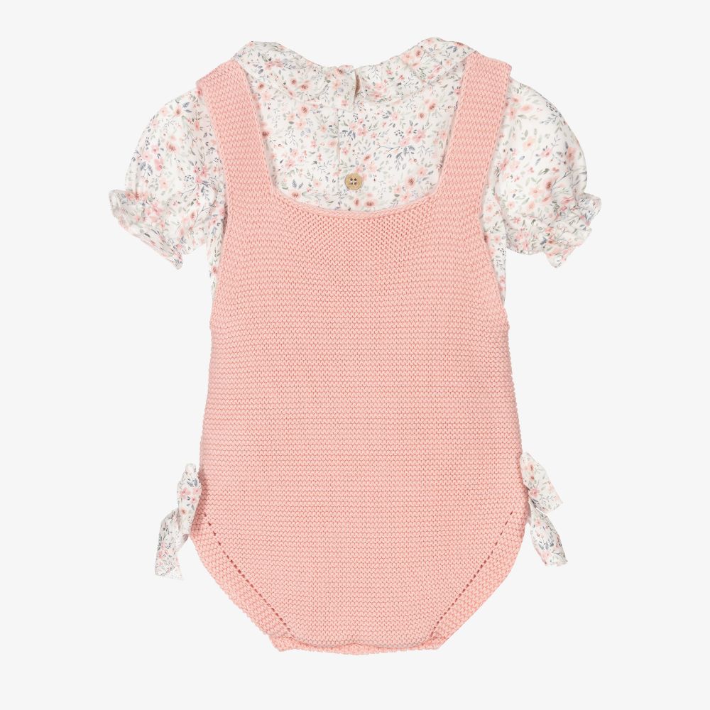 Mebi-طقم تبّان أطفال بناتي قطن محبوك لون زهري وأبيض | Childrensalon Outlet