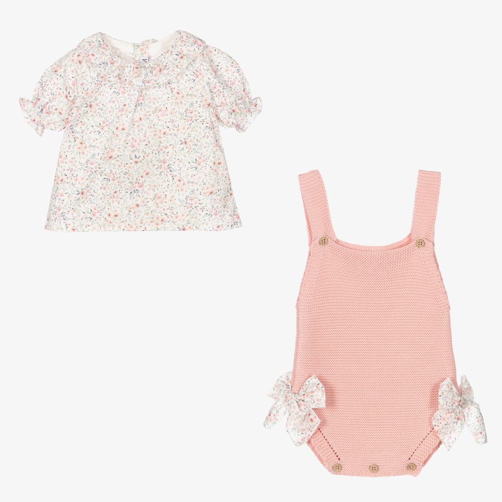 Mebi-طقم تبّان أطفال بناتي قطن محبوك لون زهري وأبيض | Childrensalon Outlet