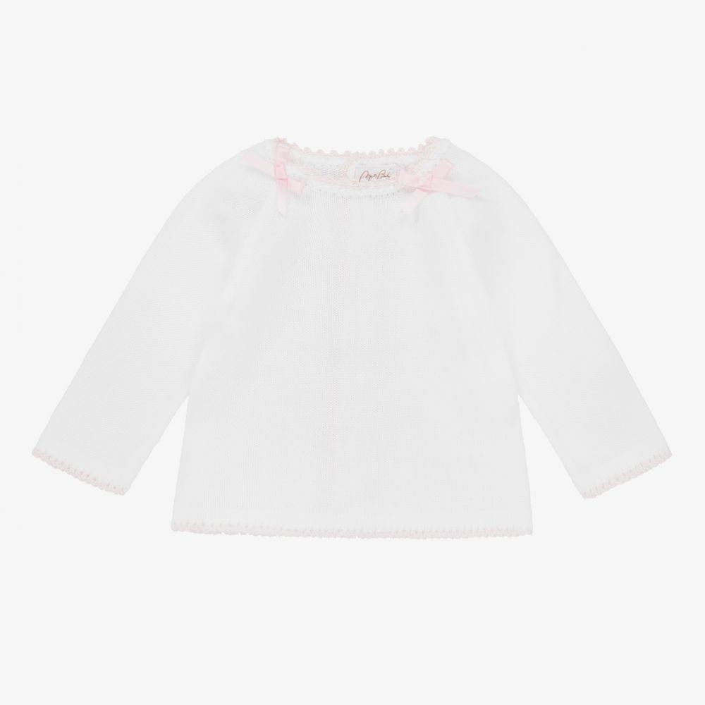 Mebi-Baby Girls White Cotton Jumper | Childrensalon Outlet
