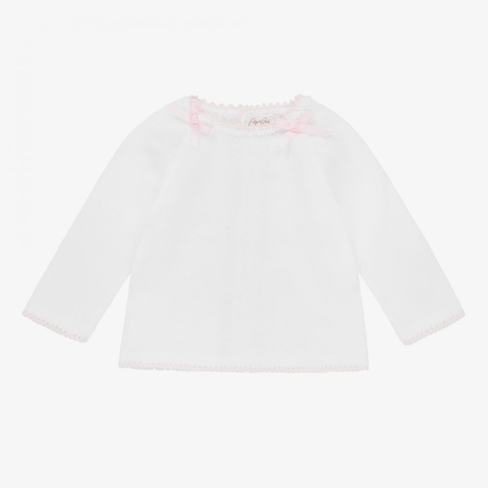 Mebi - Baby Girls White Cotton Jumper | Childrensalon