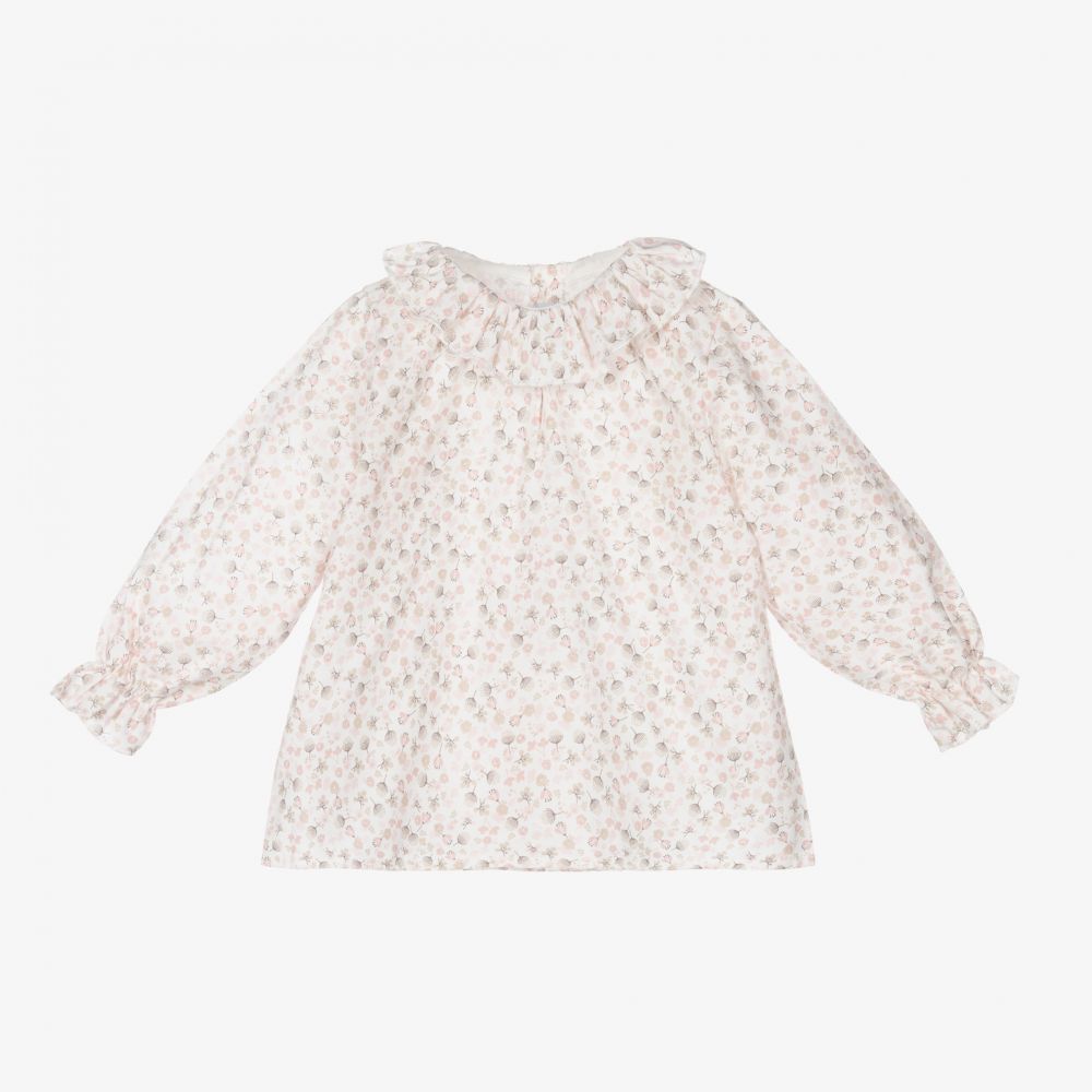 Mebi - Baby Girls White Floral Blouse | Childrensalon