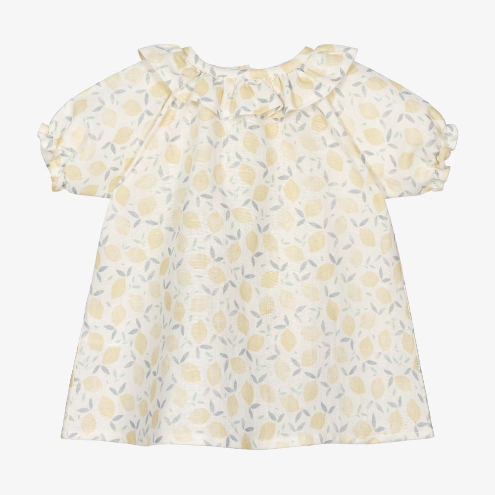 Mebi - Baby Girls White Linen Dress | Childrensalon