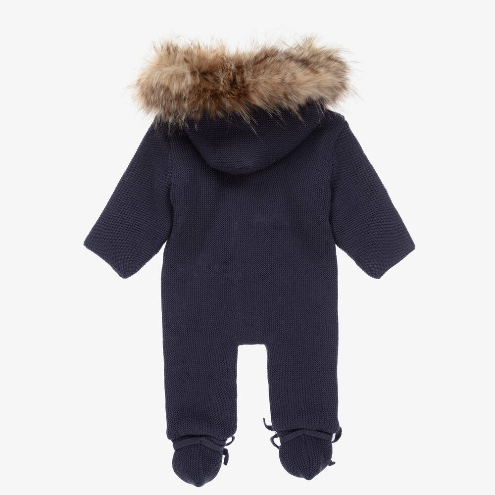 Mebi-Baby Navy Blue Knit Pramsuit | Childrensalon Outlet