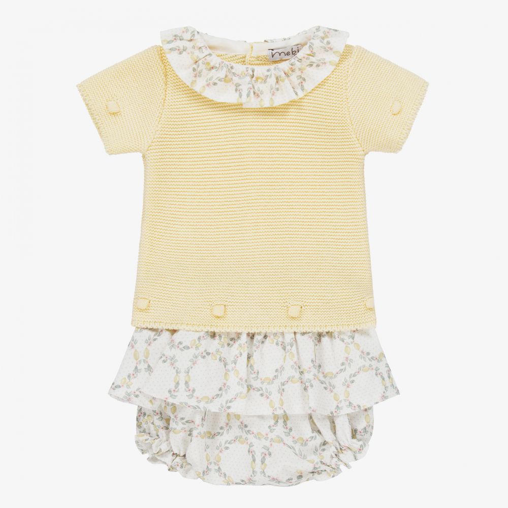 Mebi - Baby Yellow Cotton Shorts Set | Childrensalon