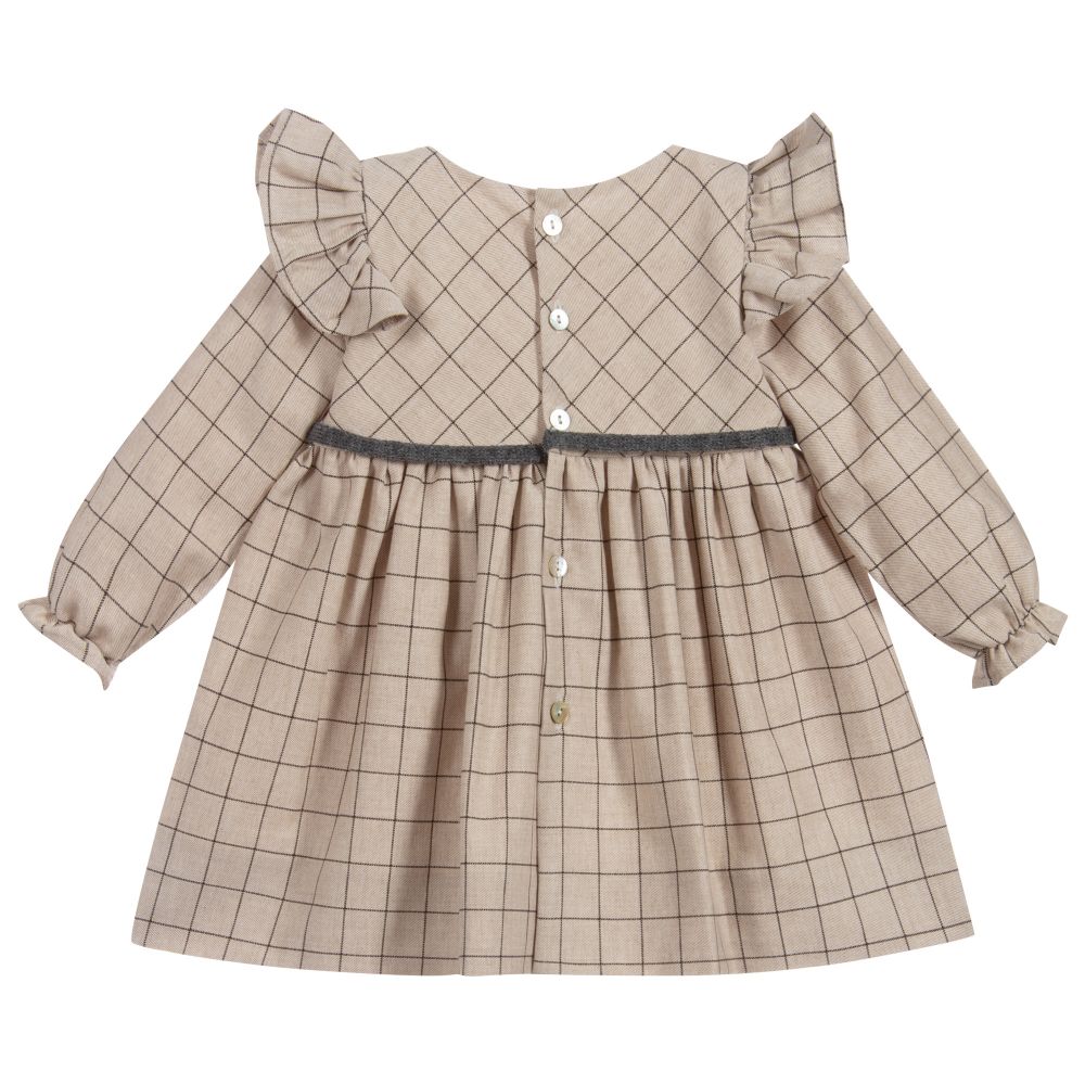 Mebi-فستان قطن كاروهات لون بيج وبنّي للمولودات | Childrensalon Outlet