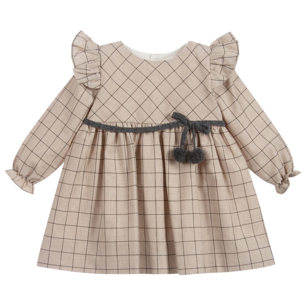 Mebi - Beige Cotton Check Dress | Childrensalon
