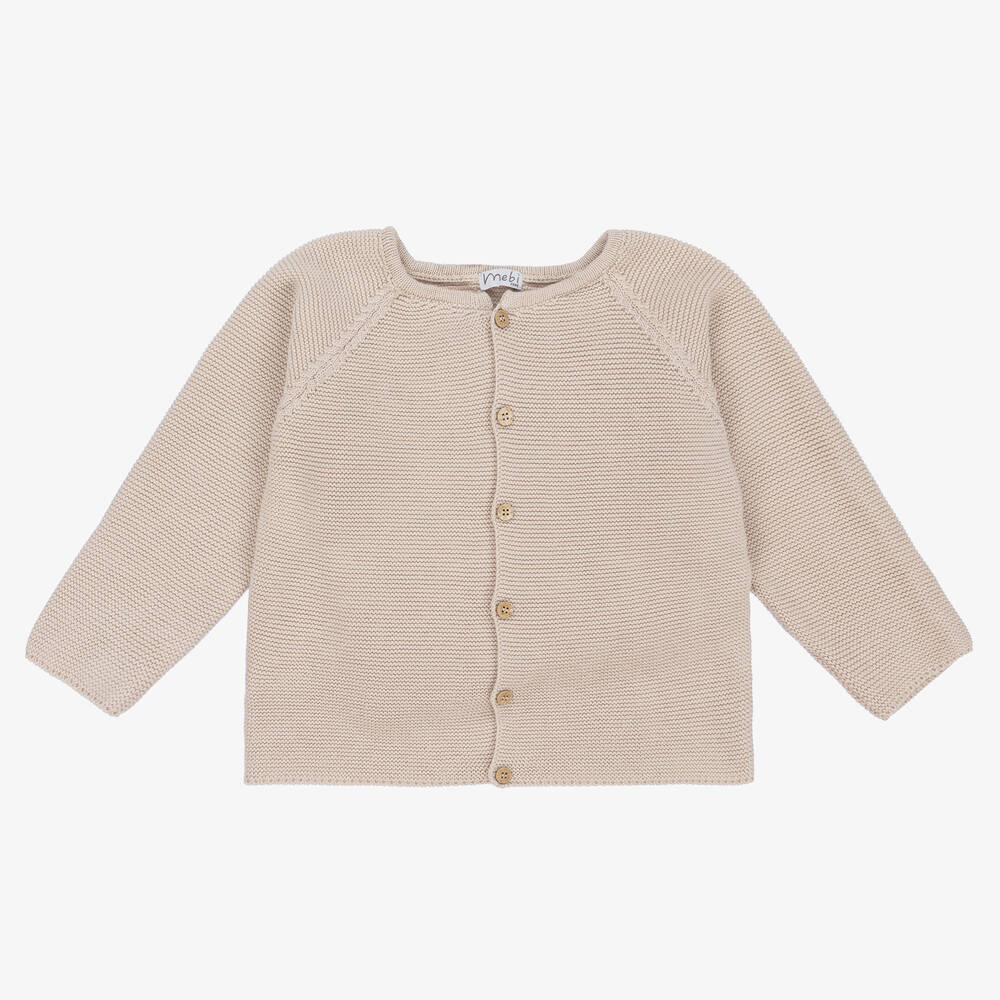 Mebi - Beige Cotton Knit Cardigan | Childrensalon