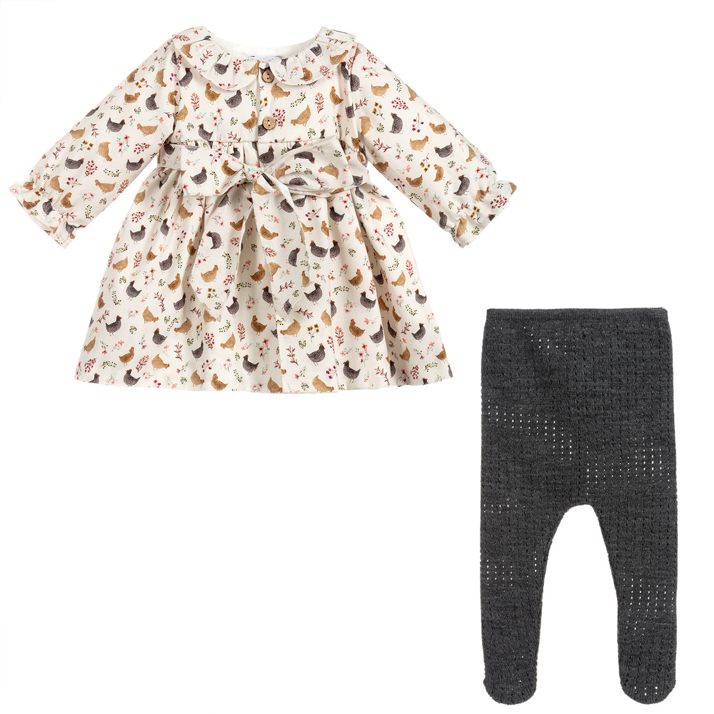 Mebi-Комплект из бежевого платья с серыми колготками | Childrensalon Outlet