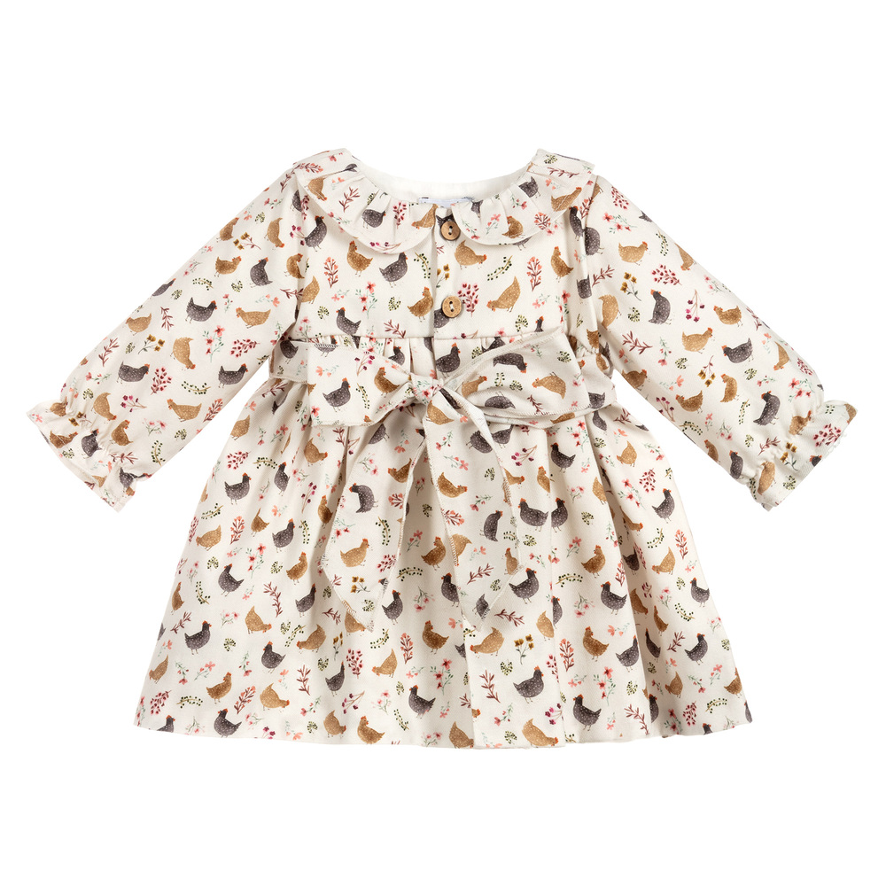 Mebi - Beige Dress & Grey Tights Set | Childrensalon