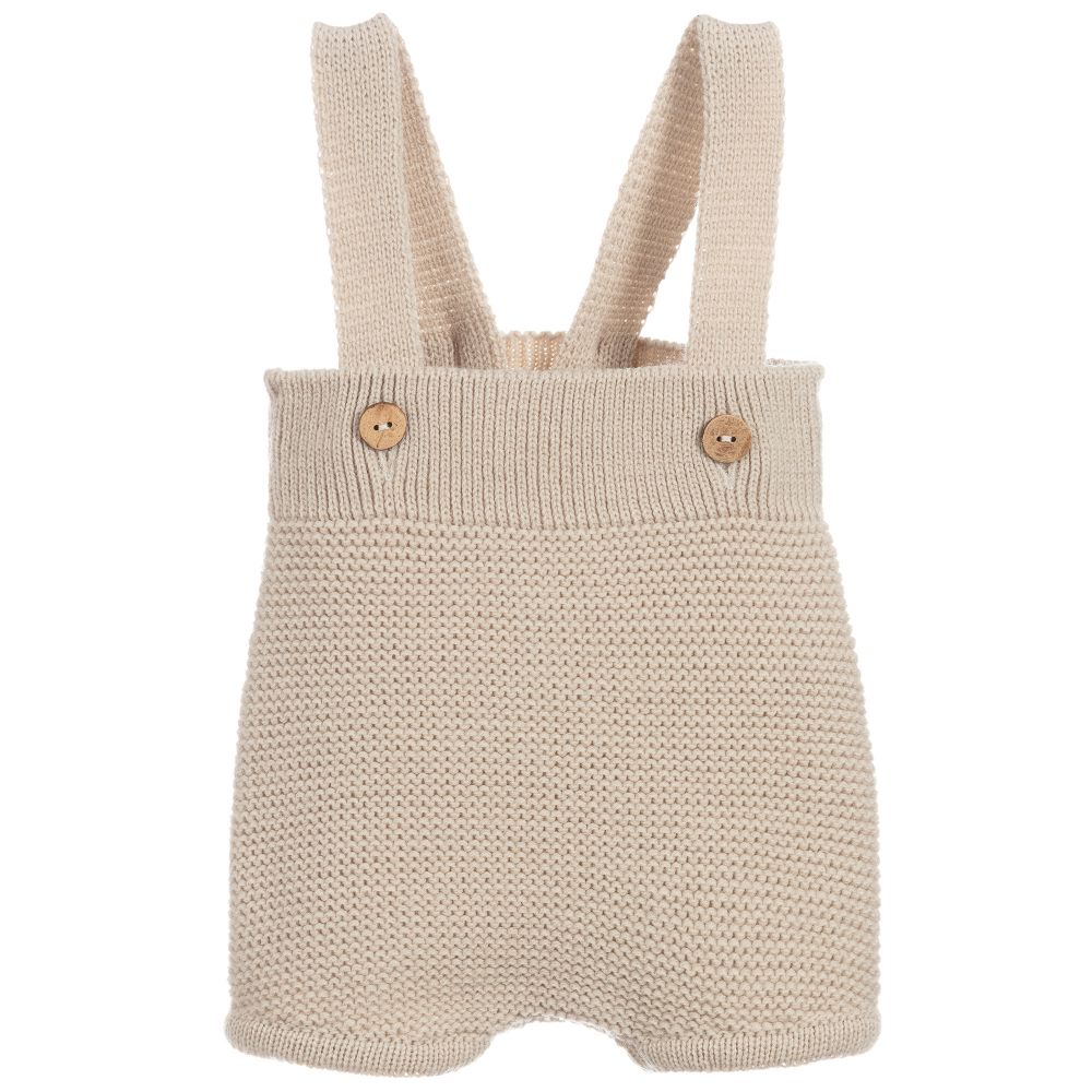 Mebi - Beige Knitted Baby Dungarees | Childrensalon
