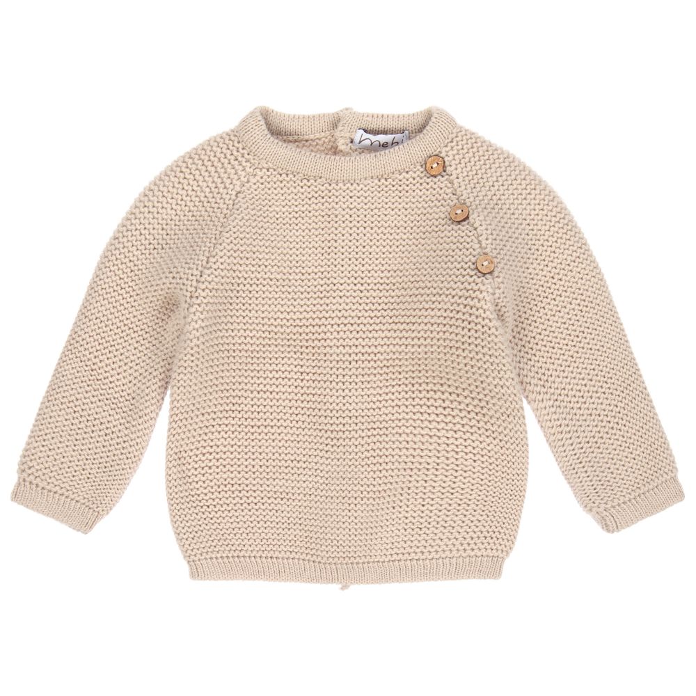 Mebi - Beige Knitted Baby Sweater | Childrensalon