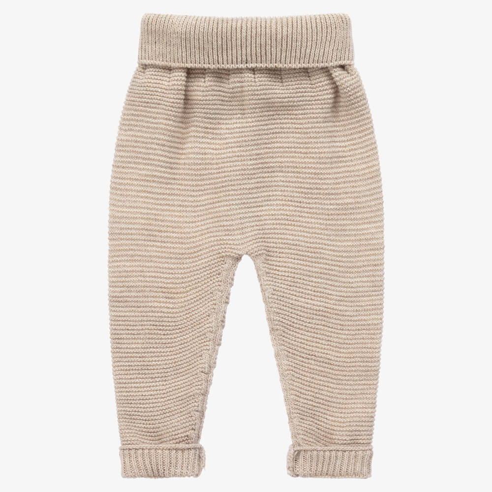 Mebi - Beige Knitted Baby Trousers | Childrensalon