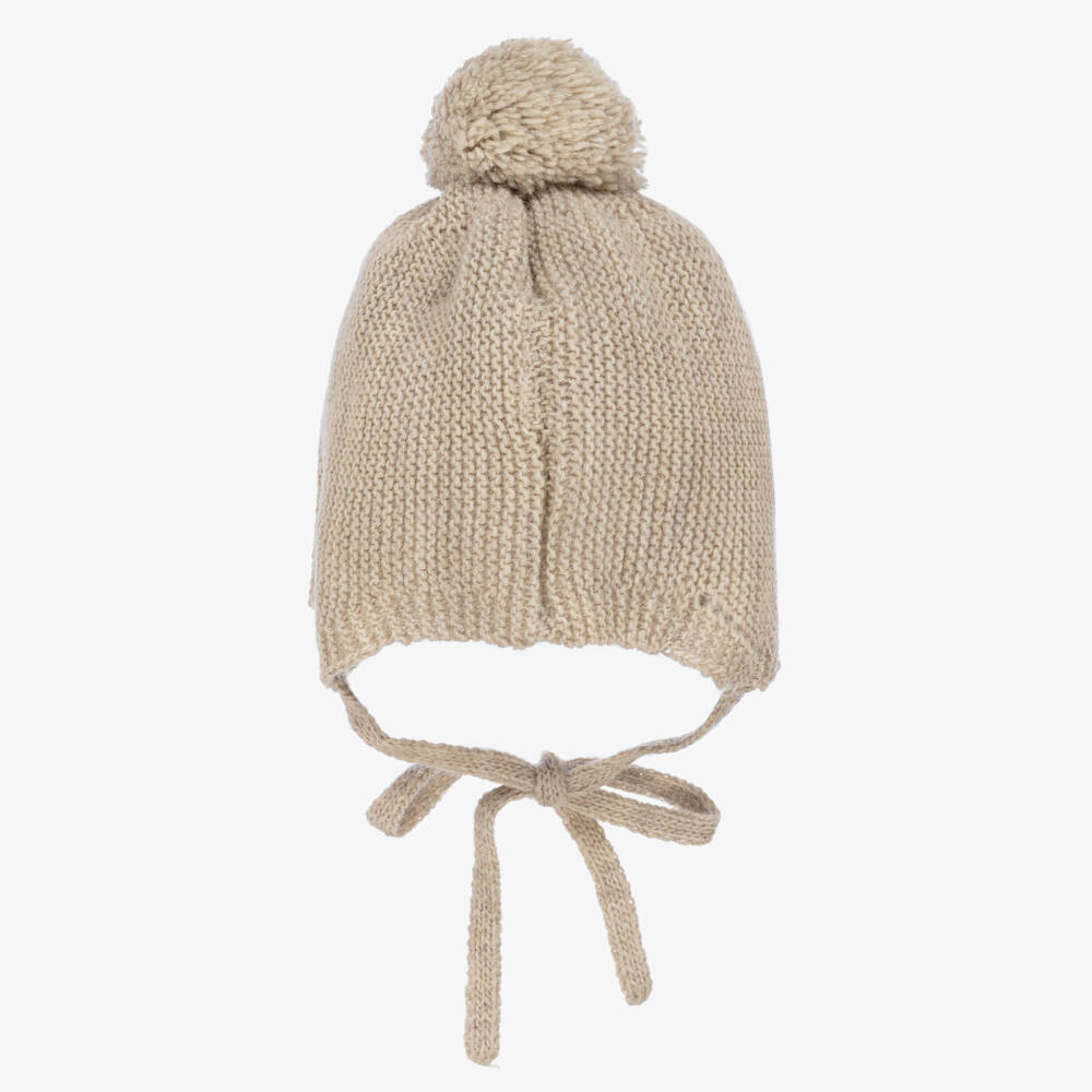 Mebi-Beige Knitted Pom-Pom Hat | Childrensalon Outlet