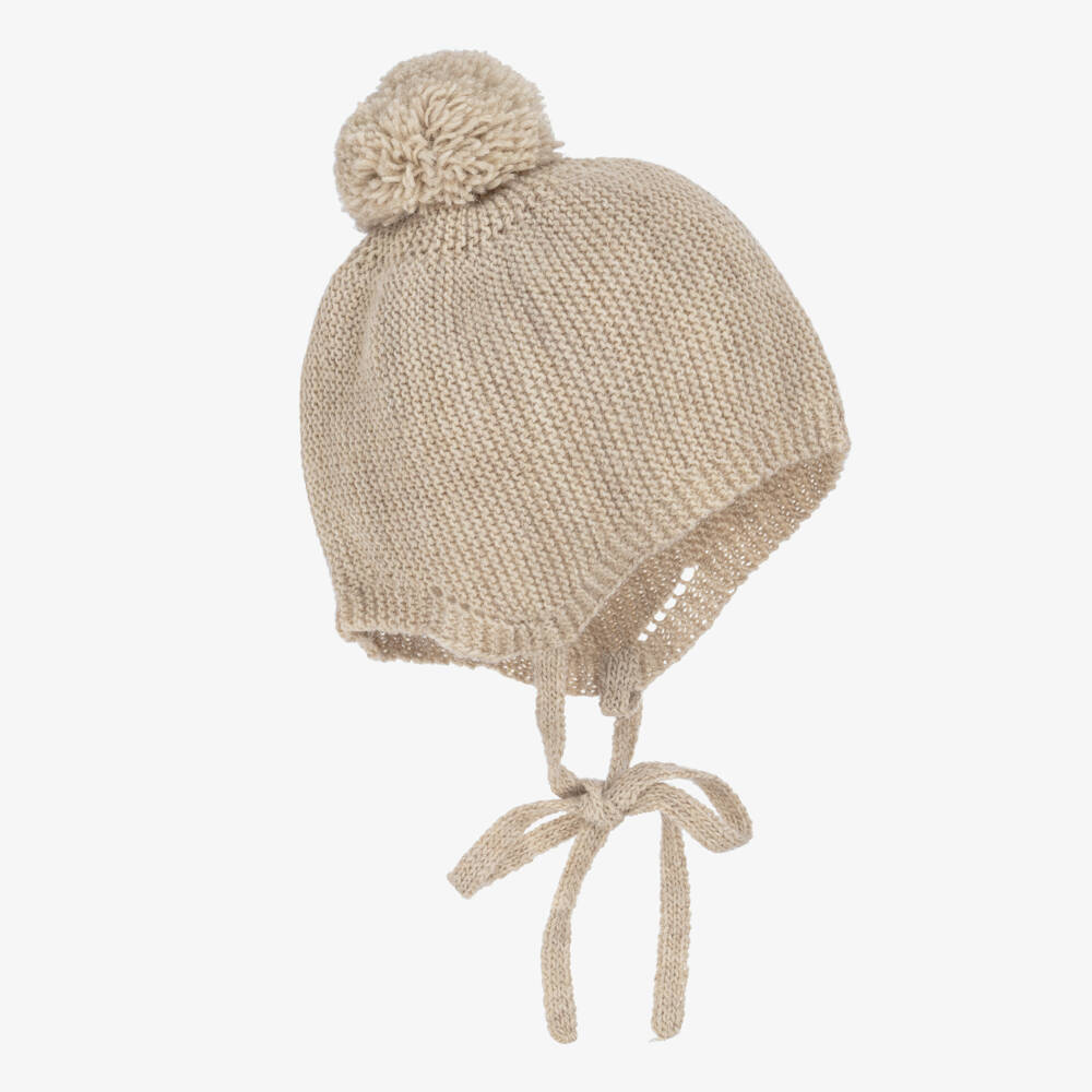 Mebi-Бежевая вязаная шапка с помпоном | Childrensalon Outlet
