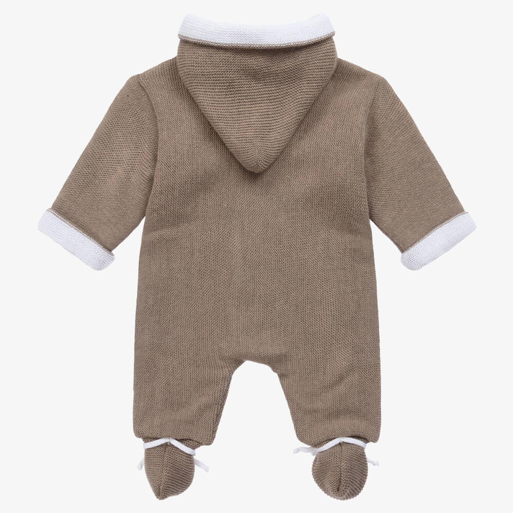 Mebi-Beige & White Knitted Baby Pramsuit | Childrensalon Outlet