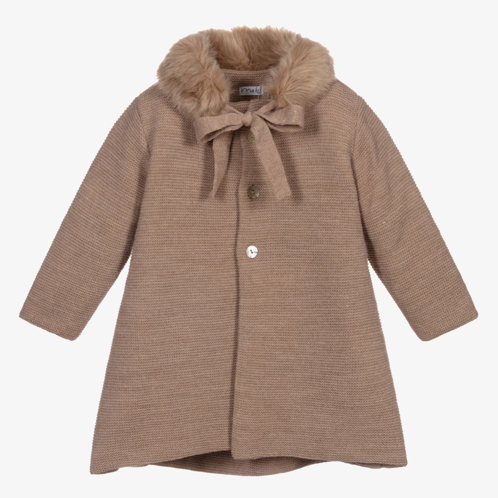 Mebi-Beige Wool Blend Knitted Coat | Childrensalon Outlet