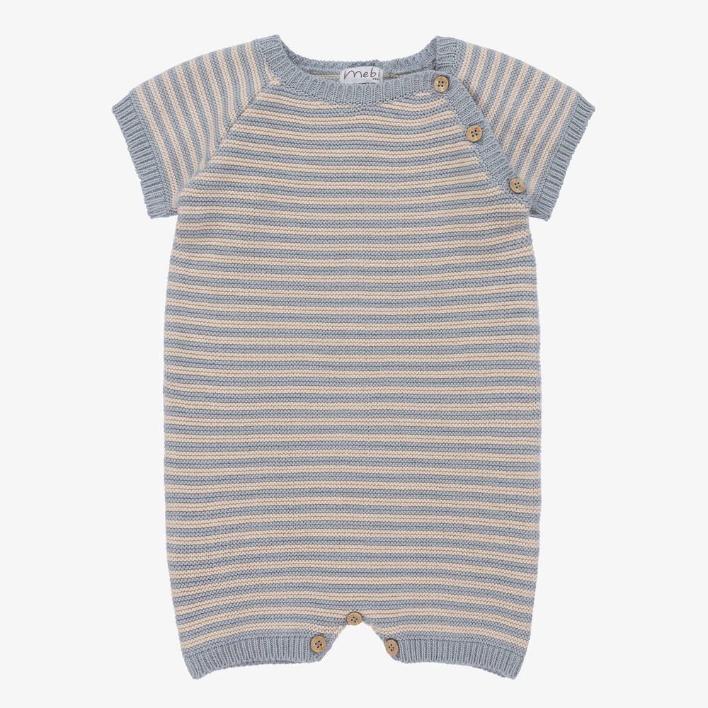 Mebi - Blue & Beige Cotton Knit Shortie | Childrensalon