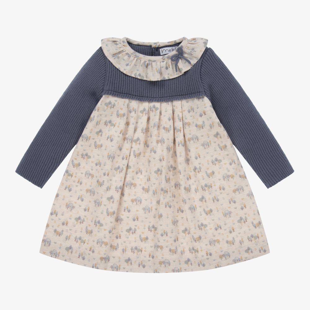 Mebi - Blue & Beige Floral Dress | Childrensalon