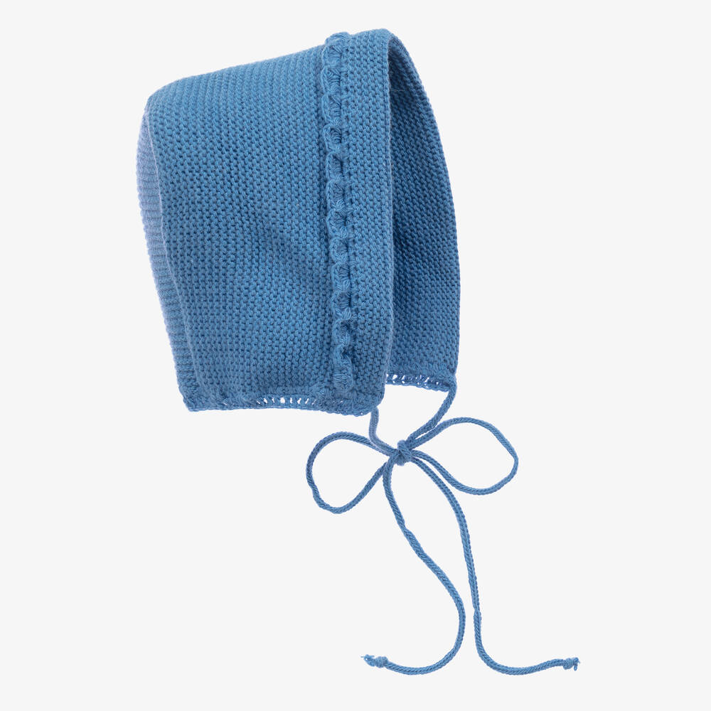 Mebi - Blue Cashmere & Wool Knit Baby Bonnet | Childrensalon
