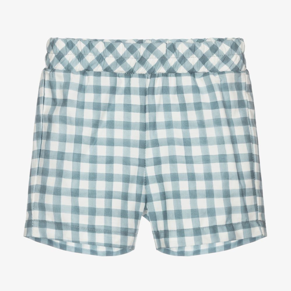 Mebi - Blue Cotton Gingham Shorts | Childrensalon