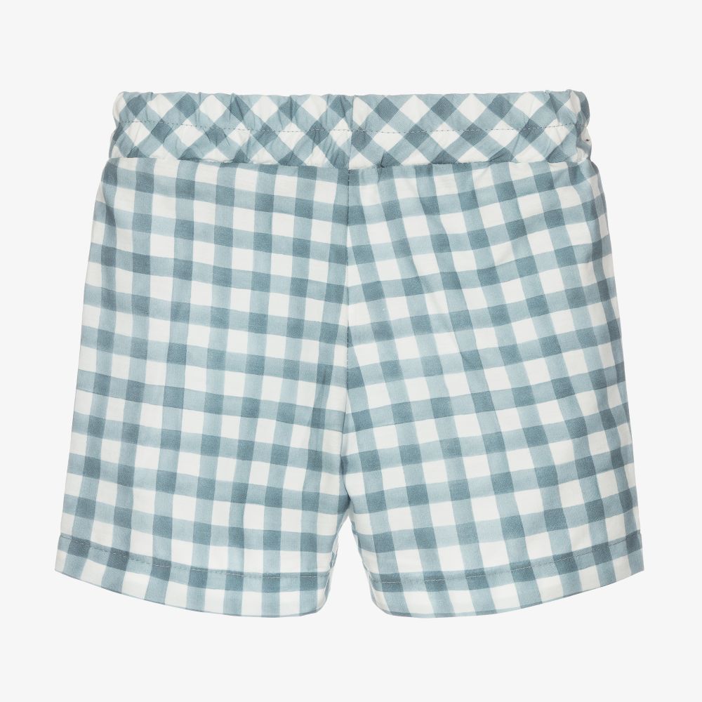Mebi-Blue Cotton Gingham Shorts | Childrensalon Outlet
