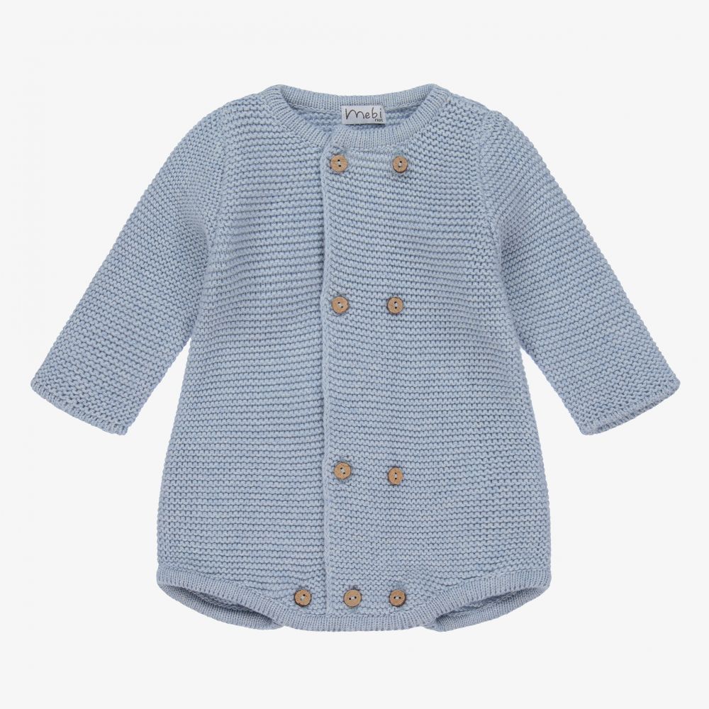 Mebi - Blue Cotton Knit Baby Shortie | Childrensalon