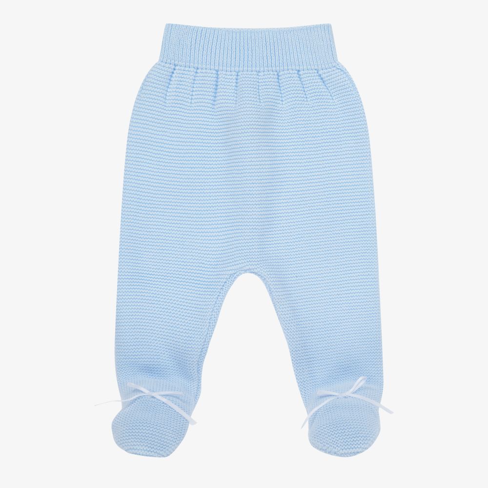 Mebi - Blue Cotton Knit Baby Trousers | Childrensalon