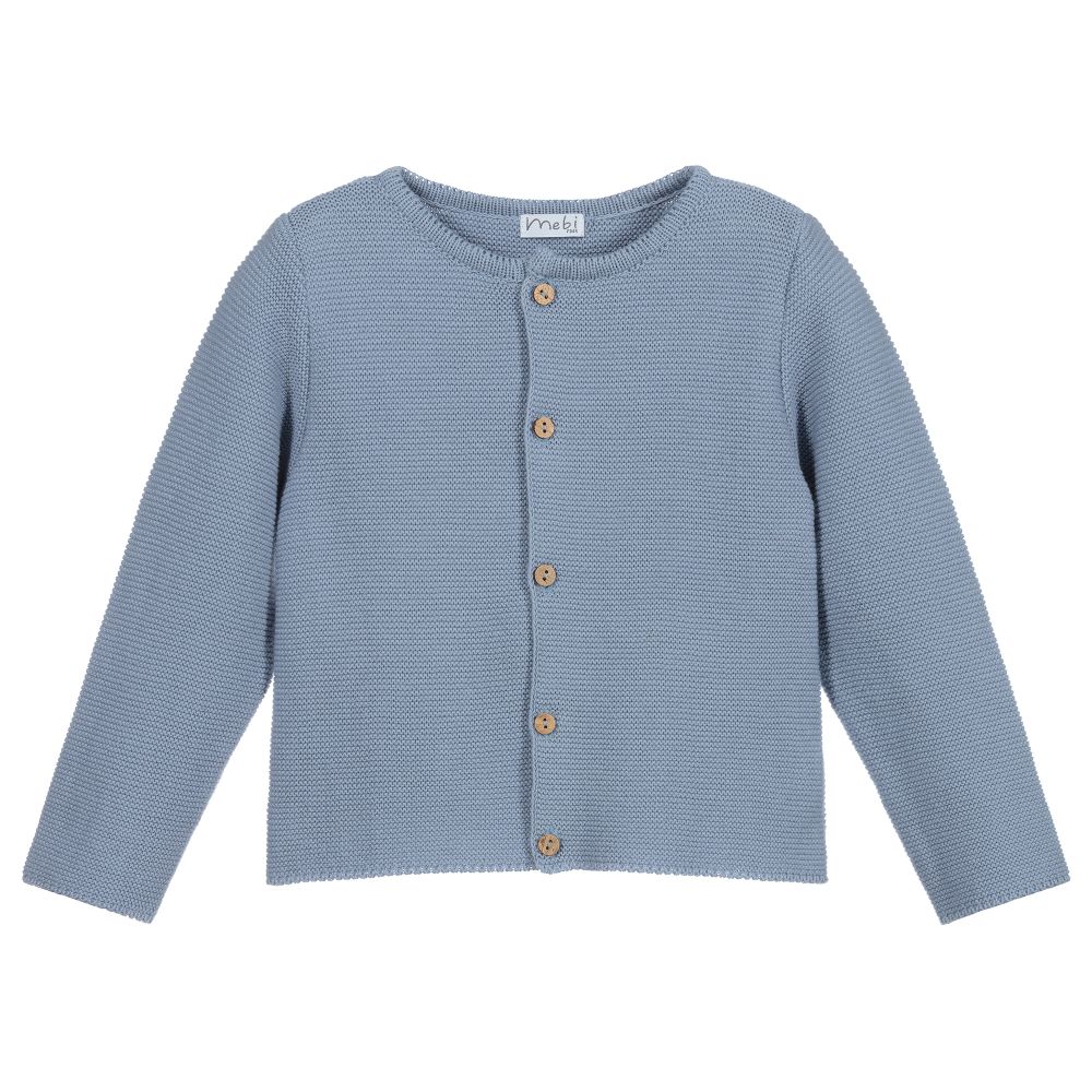 Mebi - Blue Cotton Knit Cardigan | Childrensalon