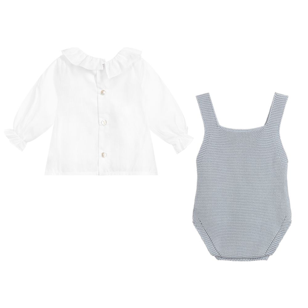 Mebi-Blue Cotton Knit Shortie Set | Childrensalon Outlet