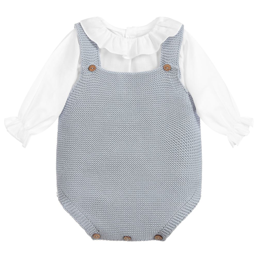 Mebi-Blue Cotton Knit Shortie Set | Childrensalon Outlet