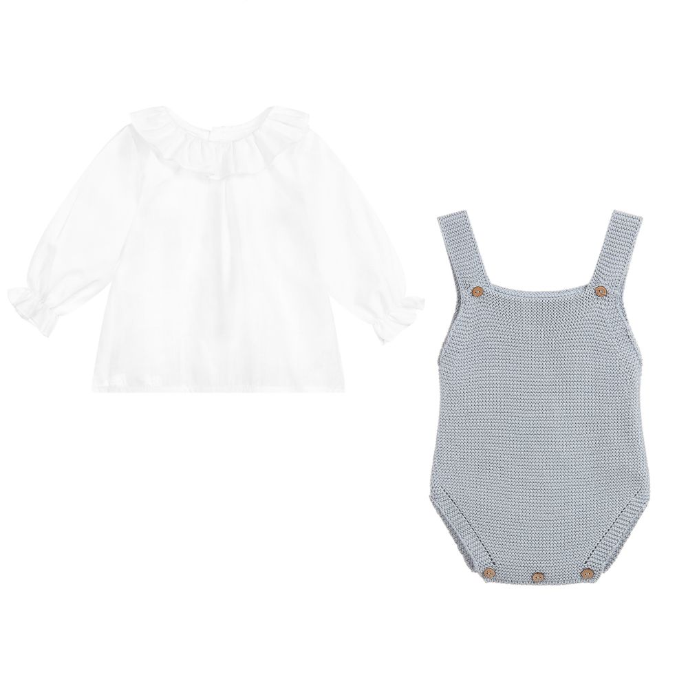 Mebi-Blue Cotton Knit Shortie Set | Childrensalon Outlet