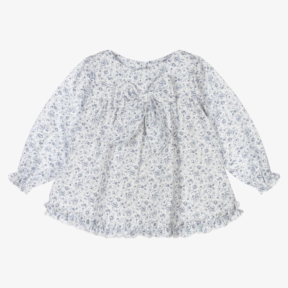 Mebi-Blue Floral Cotton Dress | Childrensalon Outlet