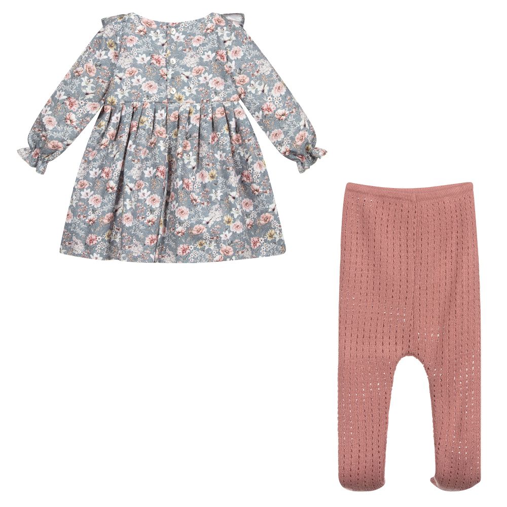 Mebi-Blue Floral Cotton Dress Set | Childrensalon Outlet