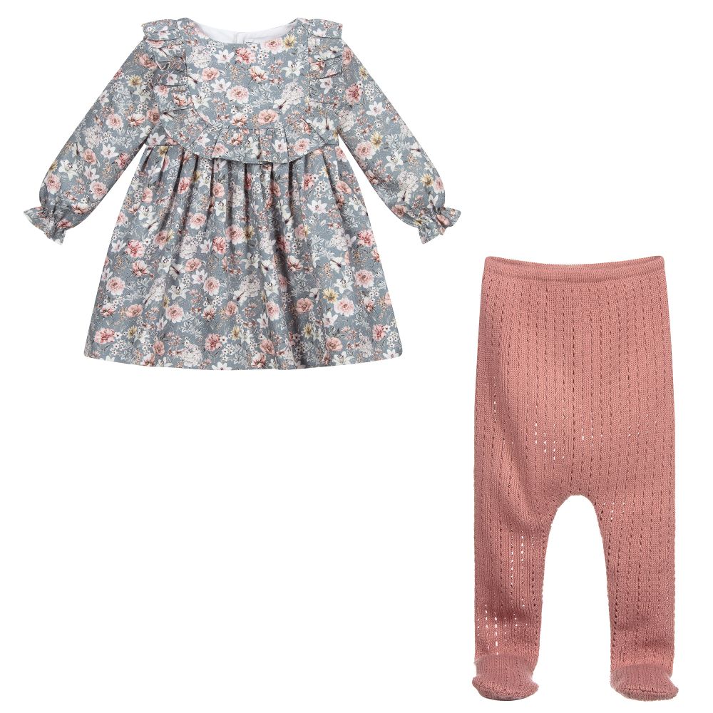 Mebi-Blue Floral Cotton Dress Set | Childrensalon Outlet